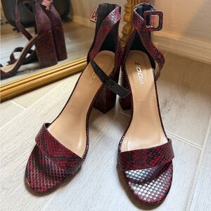 Soda Women's Burgundy Snakeskin Heels